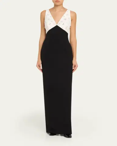 Pamella Roland Crystal Colorblock Crepe Column Gown | Thumbnail 2 Pamella Roland Crystal Colorblock Crepe Column Gown | Thumbnail 2