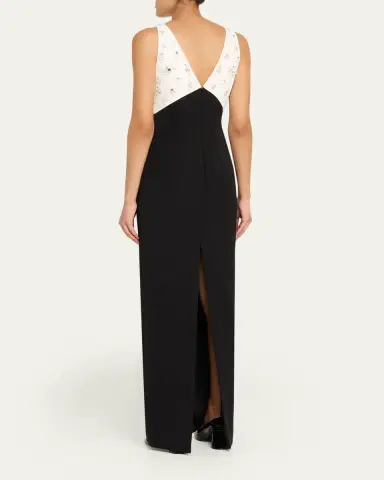 Pamella Roland Crystal Colorblock Crepe Column Gown | Thumbnail 3 Pamella Roland Crystal Colorblock Crepe Column Gown | Thumbnail 3
