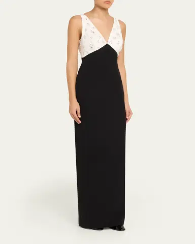 Pamella Roland Crystal Colorblock Crepe Column Gown | Thumbnail 4 Pamella Roland Crystal Colorblock Crepe Column Gown | Thumbnail 4