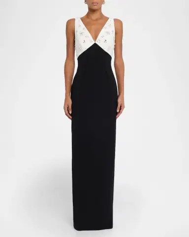 Pamella Roland Crystal Colorblock Crepe Column Gown | Thumbnail 6 Pamella Roland Crystal Colorblock Crepe Column Gown | Thumbnail 6