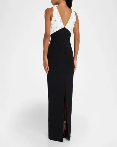 Pamella Roland Crystal Colorblock Crepe Column Gown | Thumbnail 7 Pamella Roland Crystal Colorblock Crepe Column Gown | Thumbnail 7