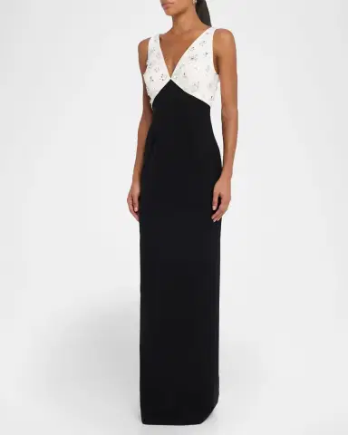 Pamella Roland Crystal Colorblock Crepe Column Gown | Thumbnail 8 Pamella Roland Crystal Colorblock Crepe Column Gown | Thumbnail 8