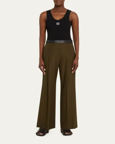 Loewe Leather Logo-Band Straight-Leg Tailored Trousers | Thumbnail 2 Loewe Leather Logo-Band Straight-Leg Tailored Trousers | Thumbnail 2