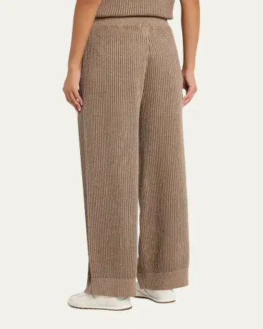 Brunello Cucinelli Metallic Cotton Rib Wide-Leg Pull-On Trousers | Thumbnail 3 Brunello Cucinelli Metallic Cotton Rib Wide-Leg Pull-On Trousers | Thumbnail 3