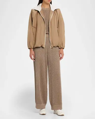 Brunello Cucinelli Metallic Cotton Rib Wide-Leg Pull-On Trousers | Thumbnail 6 Brunello Cucinelli Metallic Cotton Rib Wide-Leg Pull-On Trousers | Thumbnail 6