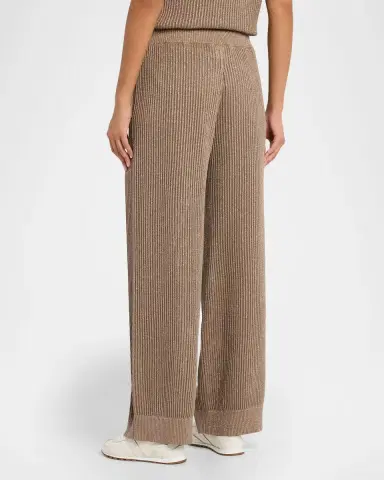 Brunello Cucinelli Metallic Cotton Rib Wide-Leg Pull-On Trousers | Thumbnail 7 Brunello Cucinelli Metallic Cotton Rib Wide-Leg Pull-On Trousers | Thumbnail 7