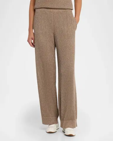 Brunello Cucinelli Metallic Cotton Rib Wide-Leg Pull-On Trousers | Thumbnail 8 Brunello Cucinelli Metallic Cotton Rib Wide-Leg Pull-On Trousers | Thumbnail 8