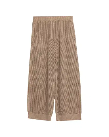 Brunello Cucinelli Metallic Cotton Rib Wide-Leg Pull-On Trousers | Thumbnail 1 Brunello Cucinelli Metallic Cotton Rib Wide-Leg Pull-On Trousers | Thumbnail 1