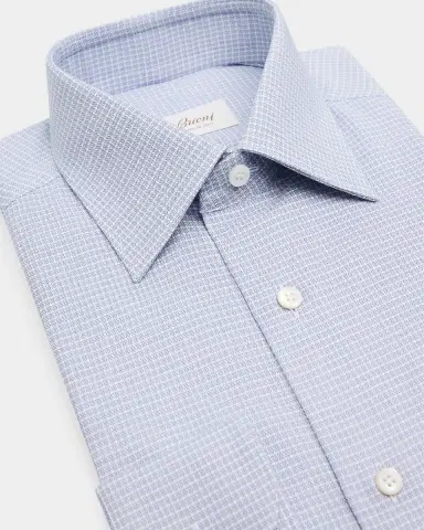 Brioni Men's Cotton Textured-Check Point Collar Dress Shirt | Thumbnail 4 Brioni Men's Cotton Textured-Check Point Collar Dress Shirt | Thumbnail 4