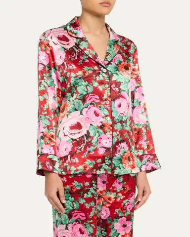 Olivia von Halle Lila Floral-Print Silk Satin Pajama Set | Thumbnail 4 Olivia von Halle Lila Floral-Print Silk Satin Pajama Set | Thumbnail 4