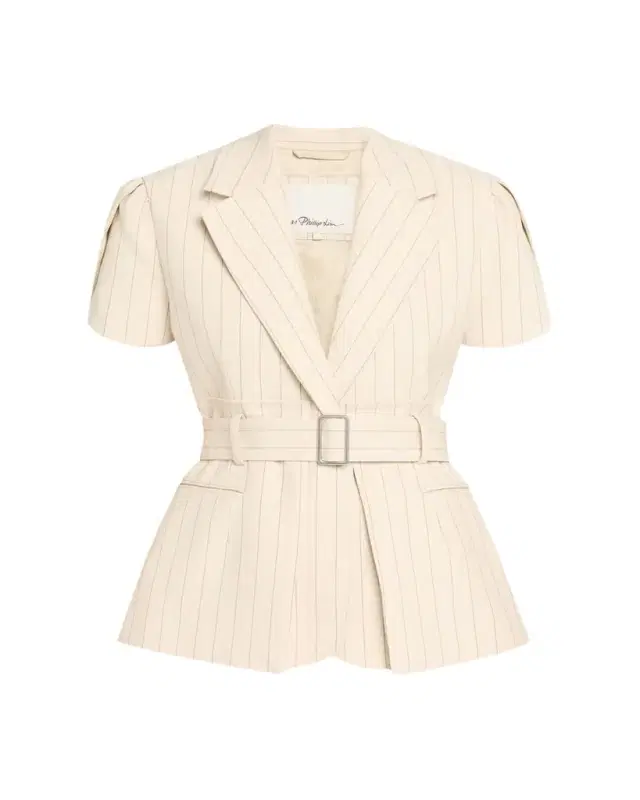 Short-Sleeve Belted Pinstripe Jacket Short-Sleeve Belted Pinstripe Jacket