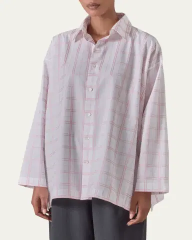 Eskandar A-Line Plaid Cotton Shirt | Thumbnail 4 Eskandar A-Line Plaid Cotton Shirt | Thumbnail 4