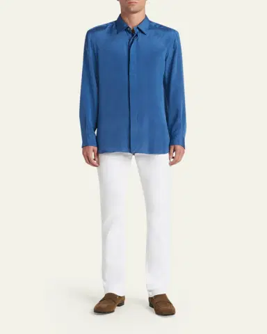 Tom Ford Men's Silk Jacquard Micro-Dot Concealed-Placket Sport Shirt | Thumbnail 2 Tom Ford Men's Silk Jacquard Micro-Dot Concealed-Placket Sport Shirt | Thumbnail 2