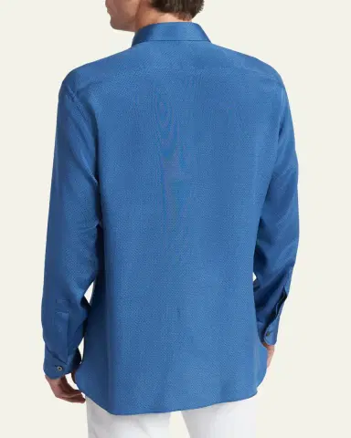 Tom Ford Men's Silk Jacquard Micro-Dot Concealed-Placket Sport Shirt | Thumbnail 3 Tom Ford Men's Silk Jacquard Micro-Dot Concealed-Placket Sport Shirt | Thumbnail 3
