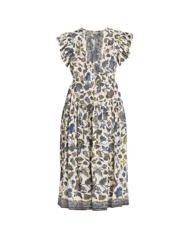 Ulla Johnson Kairi Printed Flutter-Sleeve Midi Dress | Thumbnail 1 Ulla Johnson Kairi Printed Flutter-Sleeve Midi Dress | Thumbnail 1