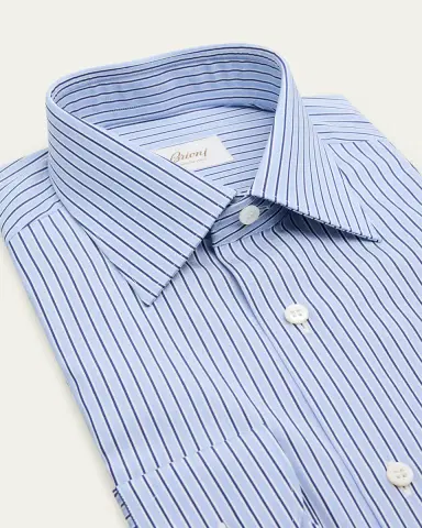 Brioni Men's Cotton Pinstripe Point Collar Dress Shirt | Thumbnail 2 Brioni Men's Cotton Pinstripe Point Collar Dress Shirt | Thumbnail 2