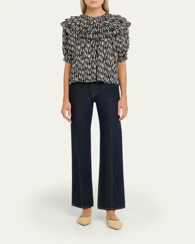 Ulla Johnson Mira Ruffle Puff-Sleeve Cotton Blouse | Thumbnail 2 Ulla Johnson Mira Ruffle Puff-Sleeve Cotton Blouse | Thumbnail 2