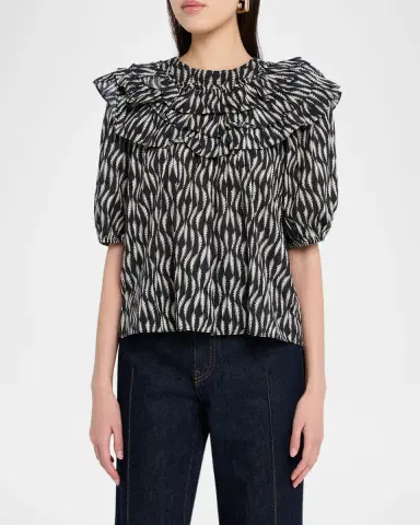 Ulla Johnson Mira Ruffle Puff-Sleeve Cotton Blouse | Thumbnail 11 Ulla Johnson Mira Ruffle Puff-Sleeve Cotton Blouse | Thumbnail 11