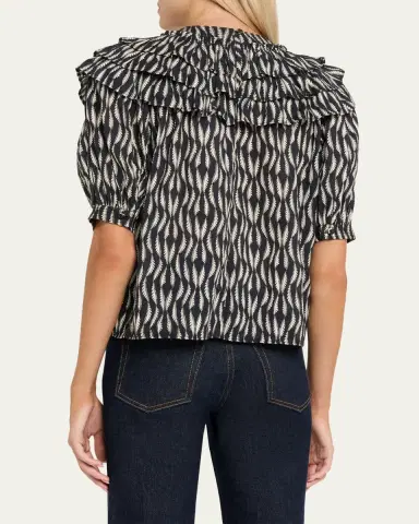 Ulla Johnson Mira Ruffle Puff-Sleeve Cotton Blouse | Thumbnail 3 Ulla Johnson Mira Ruffle Puff-Sleeve Cotton Blouse | Thumbnail 3