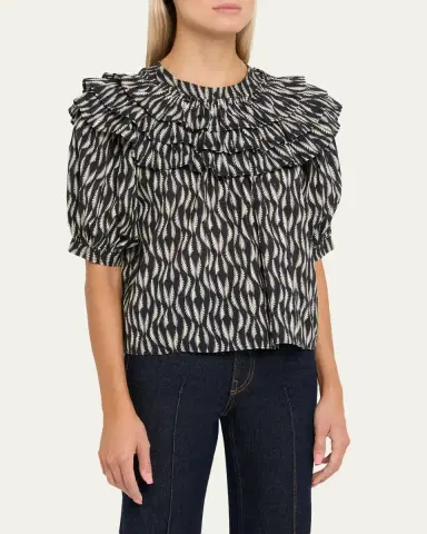 Ulla Johnson Mira Ruffle Puff-Sleeve Cotton Blouse | Thumbnail 4 Ulla Johnson Mira Ruffle Puff-Sleeve Cotton Blouse | Thumbnail 4