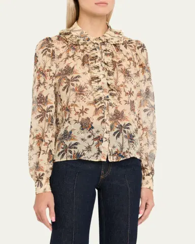 Ulla Johnson Nina Metallic Fil-Coupe Chiffon Ruffle Button-Down Blouse | Thumbnail 4 Ulla Johnson Nina Metallic Fil-Coupe Chiffon Ruffle Button-Down Blouse | Thumbnail 4