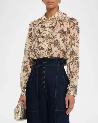Ulla Johnson Nina Metallic Fil-Coupe Chiffon Ruffle Button-Down Blouse | Thumbnail 8 Ulla Johnson Nina Metallic Fil-Coupe Chiffon Ruffle Button-Down Blouse | Thumbnail 8