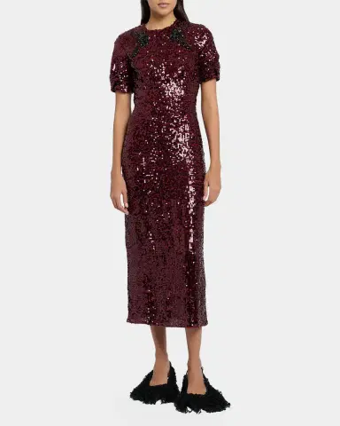 Erdem Twisted Short-Sleeve Sequined Midi Dress | Thumbnail 6 Erdem Twisted Short-Sleeve Sequined Midi Dress | Thumbnail 6