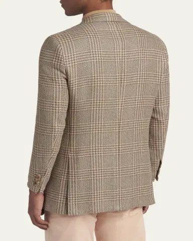 Kiton Men's Prince of Wales Cashmere and Linen Sport Coat | Thumbnail 3 Kiton Men's Prince of Wales Cashmere and Linen Sport Coat | Thumbnail 3