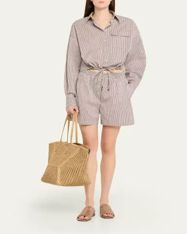 Brunello Cucinelli Striped Crispy Cotton-Silk Pajama Shorts | Thumbnail 2 Brunello Cucinelli Striped Crispy Cotton-Silk Pajama Shorts | Thumbnail 2