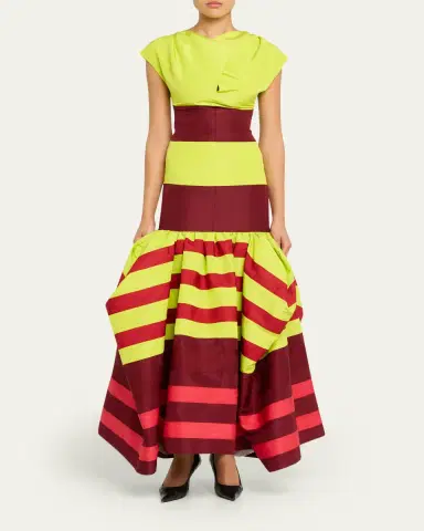 CHRISTOPHER JOHN ROGERS Colorblock Striped Silk Cap-Sleeve Mermaid Gown | Thumbnail 2 CHRISTOPHER JOHN ROGERS Colorblock Striped Silk Cap-Sleeve Mermaid Gown | Thumbnail 2