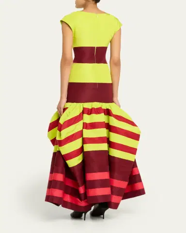 CHRISTOPHER JOHN ROGERS Colorblock Striped Silk Cap-Sleeve Mermaid Gown | Thumbnail 3 CHRISTOPHER JOHN ROGERS Colorblock Striped Silk Cap-Sleeve Mermaid Gown | Thumbnail 3