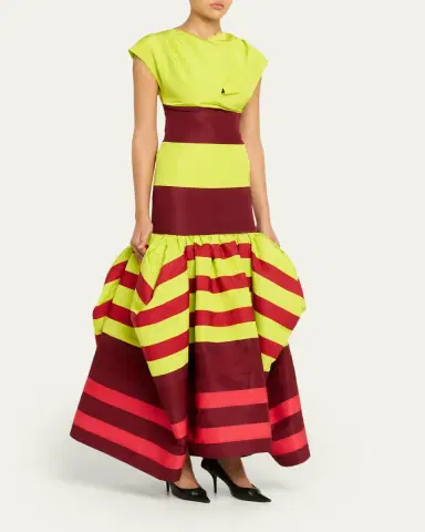CHRISTOPHER JOHN ROGERS Colorblock Striped Silk Cap-Sleeve Mermaid Gown | Thumbnail 4 CHRISTOPHER JOHN ROGERS Colorblock Striped Silk Cap-Sleeve Mermaid Gown | Thumbnail 4