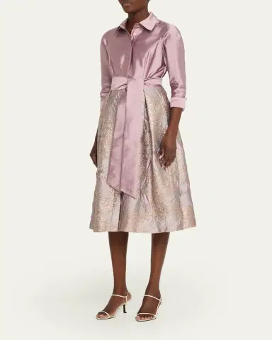 Rickie Freeman for Teri Jon Taffeta Floral Jacquard Midi Shirtdress | Thumbnail 4 Rickie Freeman for Teri Jon Taffeta Floral Jacquard Midi Shirtdress | Thumbnail 4