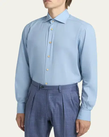Kiton Men's Cotton Classic Fit Button-Down Shirt | Thumbnail 4 Kiton Men's Cotton Classic Fit Button-Down Shirt | Thumbnail 4