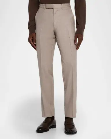 Zegna Men's Cavalry Twill Sharkskin Flat-Front Trousers | Thumbnail 3 Zegna Men's Cavalry Twill Sharkskin Flat-Front Trousers | Thumbnail 3