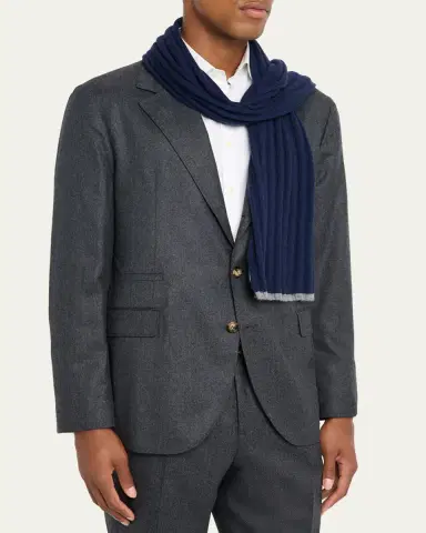 Brunello Cucinelli Men's Cashmere Ribbed Scarf | Thumbnail 2 Brunello Cucinelli Men's Cashmere Ribbed Scarf | Thumbnail 2