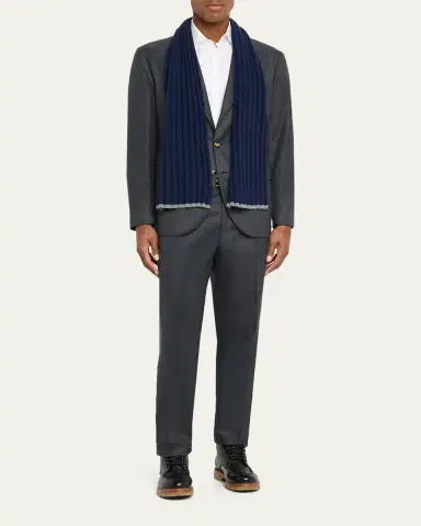 Brunello Cucinelli Men's Cashmere Ribbed Scarf | Thumbnail 3 Brunello Cucinelli Men's Cashmere Ribbed Scarf | Thumbnail 3