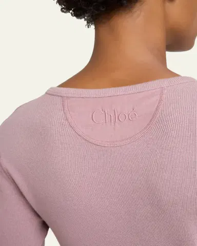 Chloé Flatlock Ribbed Jersey Henley Shirt | Thumbnail 5 Chloé Flatlock Ribbed Jersey Henley Shirt | Thumbnail 5