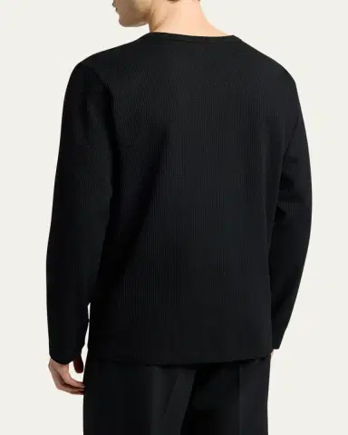 Moncler Men's Waffle Knit Long-Sleeve Henley T-Shirt | Thumbnail 3 Moncler Men's Waffle Knit Long-Sleeve Henley T-Shirt | Thumbnail 3
