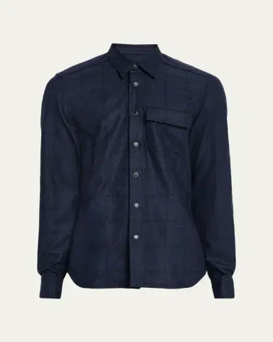 Kiton Men's Wool Windowpane Snap-Front Overshirt | Thumbnail 3 Kiton Men's Wool Windowpane Snap-Front Overshirt | Thumbnail 3