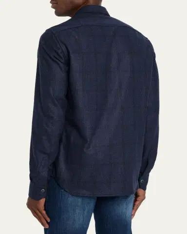 Kiton Men's Wool Windowpane Snap-Front Overshirt | Thumbnail 4 Kiton Men's Wool Windowpane Snap-Front Overshirt | Thumbnail 4