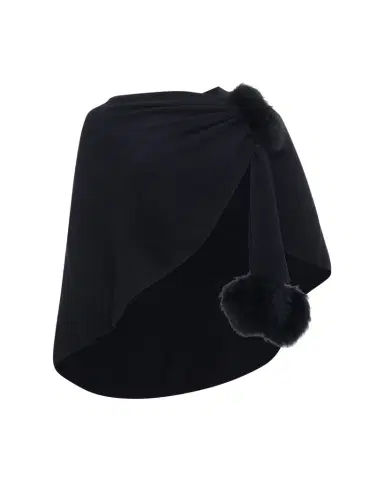 Gorski Select Wool Capelet With Lamb Shearling Poms | Thumbnail 1 Gorski Select Wool Capelet With Lamb Shearling Poms | Thumbnail 1