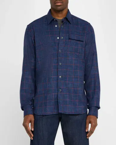Kiton Men's Plaid Wool and Silk Casual Overshirt | Thumbnail 3 Kiton Men's Plaid Wool and Silk Casual Overshirt | Thumbnail 3