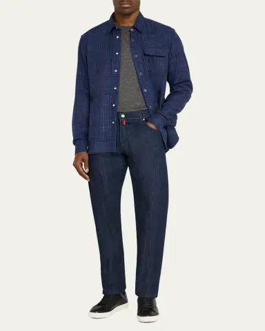 Kiton Men's Plaid Wool and Silk Casual Overshirt | Thumbnail 6 Kiton Men's Plaid Wool and Silk Casual Overshirt | Thumbnail 6