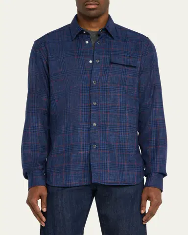 Kiton Men's Plaid Wool and Silk Casual Overshirt | Thumbnail 8 Kiton Men's Plaid Wool and Silk Casual Overshirt | Thumbnail 8
