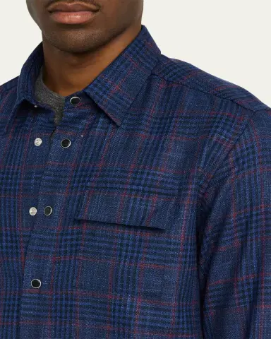 Kiton Men's Plaid Wool and Silk Casual Overshirt | Thumbnail 9 Kiton Men's Plaid Wool and Silk Casual Overshirt | Thumbnail 9