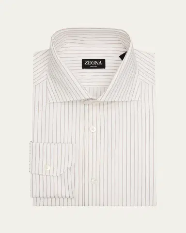 ZEGNA Men's Trecapi Cotton Narrow Double-Stripe Dress Shirt | Thumbnail 2 ZEGNA Men's Trecapi Cotton Narrow Double-Stripe Dress Shirt | Thumbnail 2