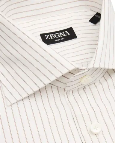 ZEGNA Men's Trecapi Cotton Narrow Double-Stripe Dress Shirt | Thumbnail 1 ZEGNA Men's Trecapi Cotton Narrow Double-Stripe Dress Shirt | Thumbnail 1