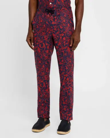 Kiton Men's Linen Coral-Print Stretch Pants | Thumbnail 3 Kiton Men's Linen Coral-Print Stretch Pants | Thumbnail 3