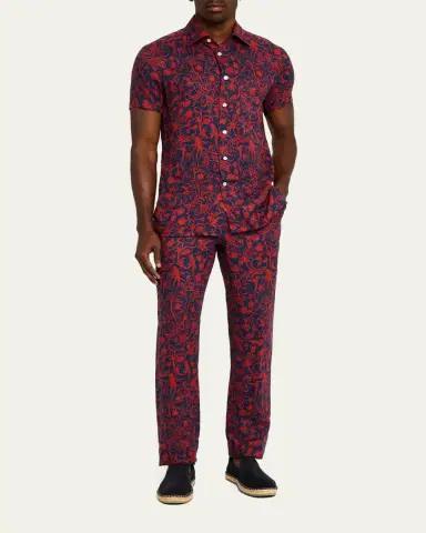 Kiton Men's Linen Coral-Print Stretch Pants | Thumbnail 6 Kiton Men's Linen Coral-Print Stretch Pants | Thumbnail 6